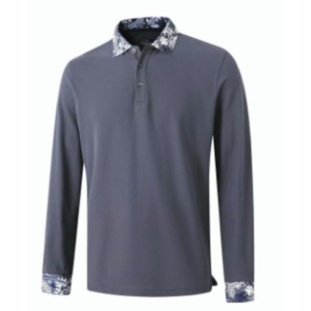 Long Sleeve Polo Gray Layered Look Hawaiian Style Breathable Comfort XXL